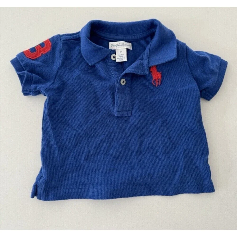 Ralph Lauren Blue Baby Boy Cotton Mesh Polo Shirt 6M